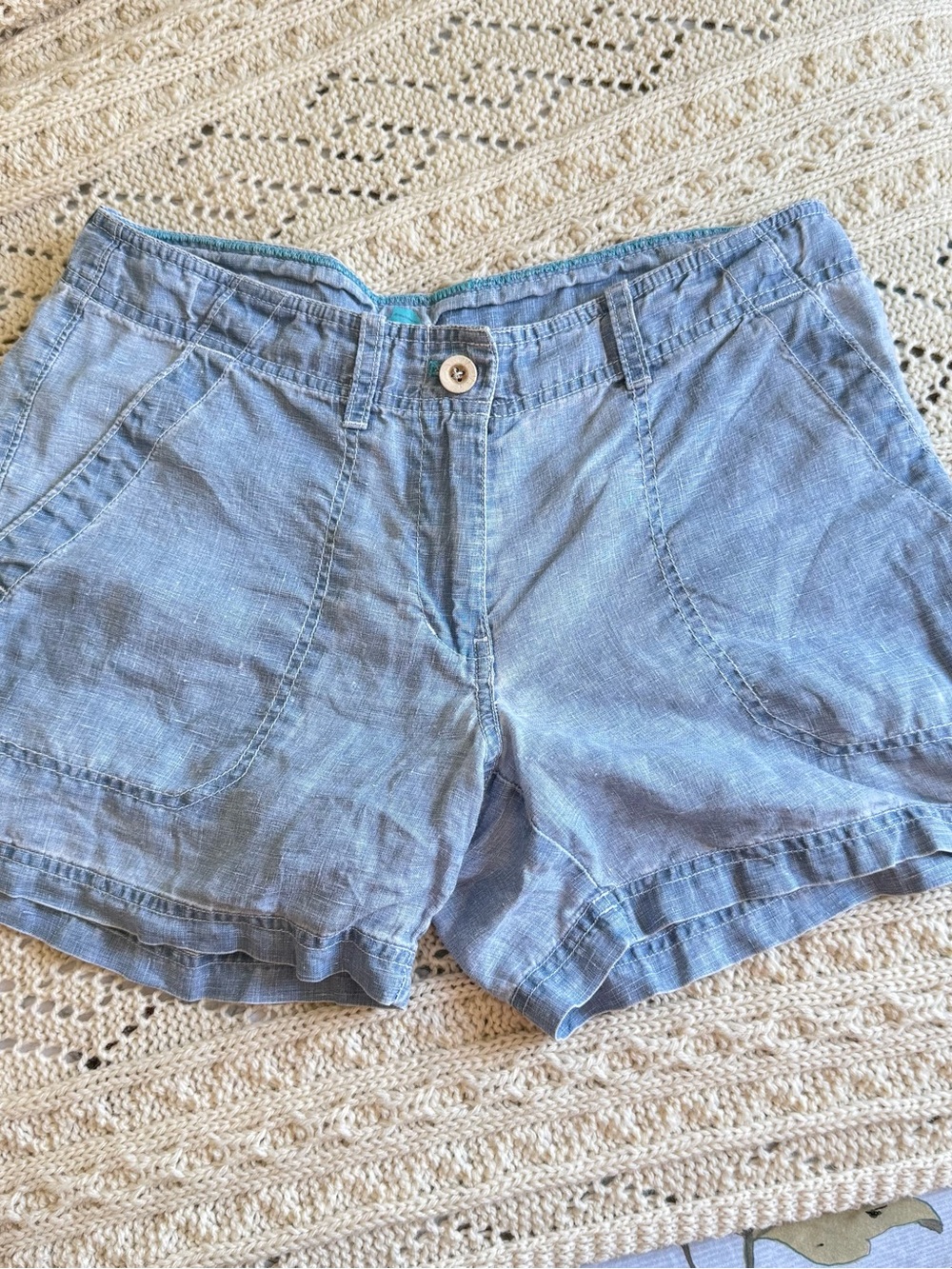 Light Blue Women's 100% Linen Casual Shorts